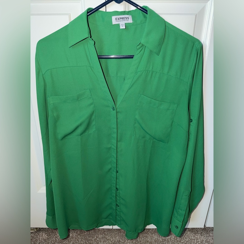 Express Portofino Green Women's Button-Up Blouse size Large gently worn